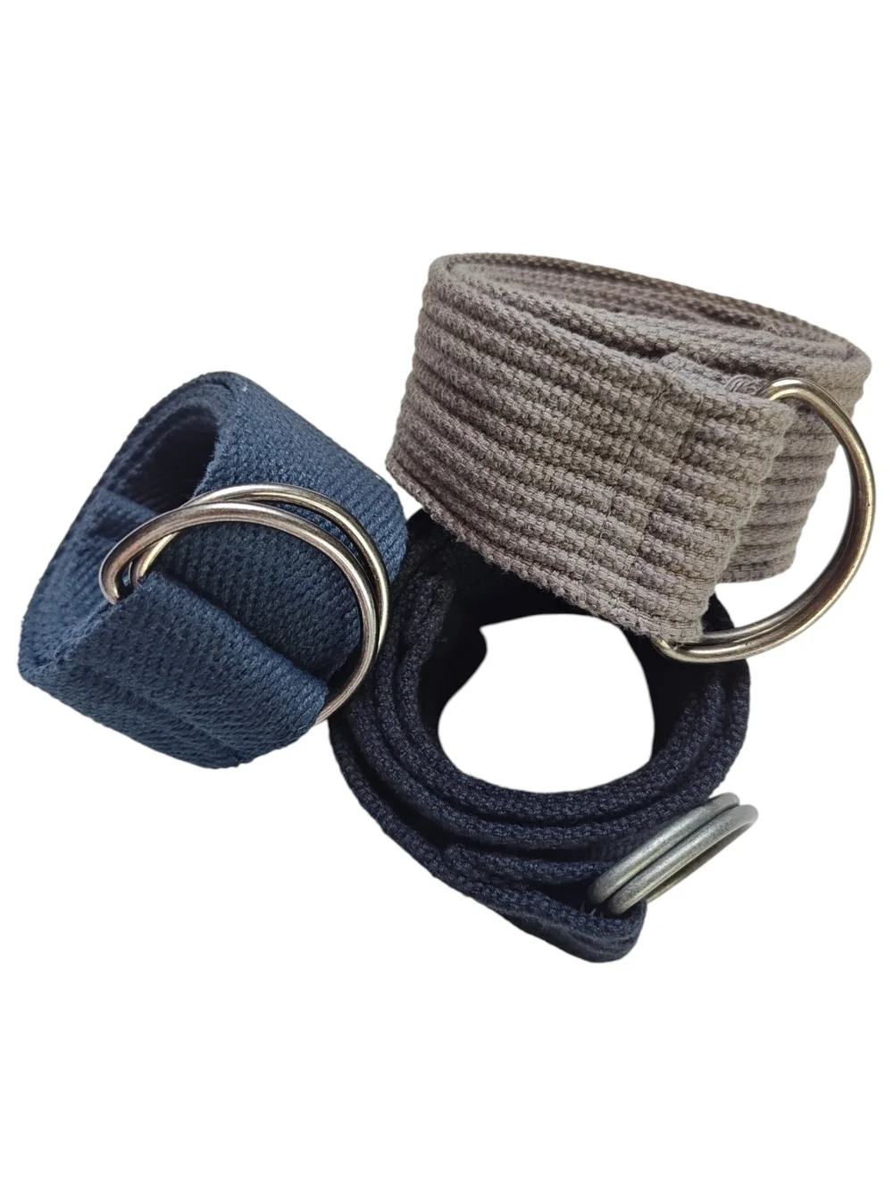 Lot of 3 Webbed Canvas D-Ring Belts Size 32 Casual Fabric Strap Navy Black Gray